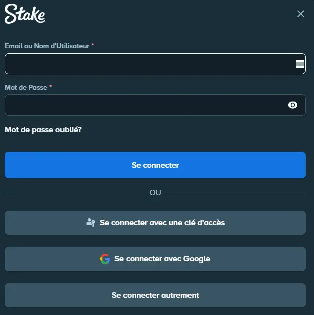 Inscription sur STAKE CASINO